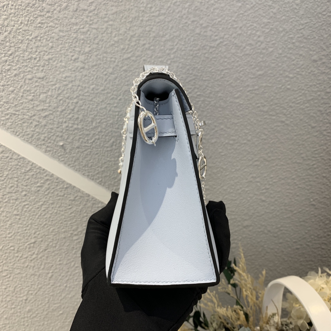 에르메스 미니 켈리백22 린넨블루 은장 스위프트